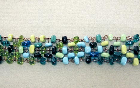 "bracelet" glass copper and sterling silver bracelet by artist vivienne bell