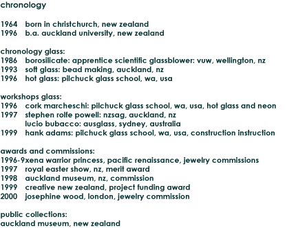 vivienne bell - glass artist - flame worked and blown glass jewelry and sculpture - new zealand to new york